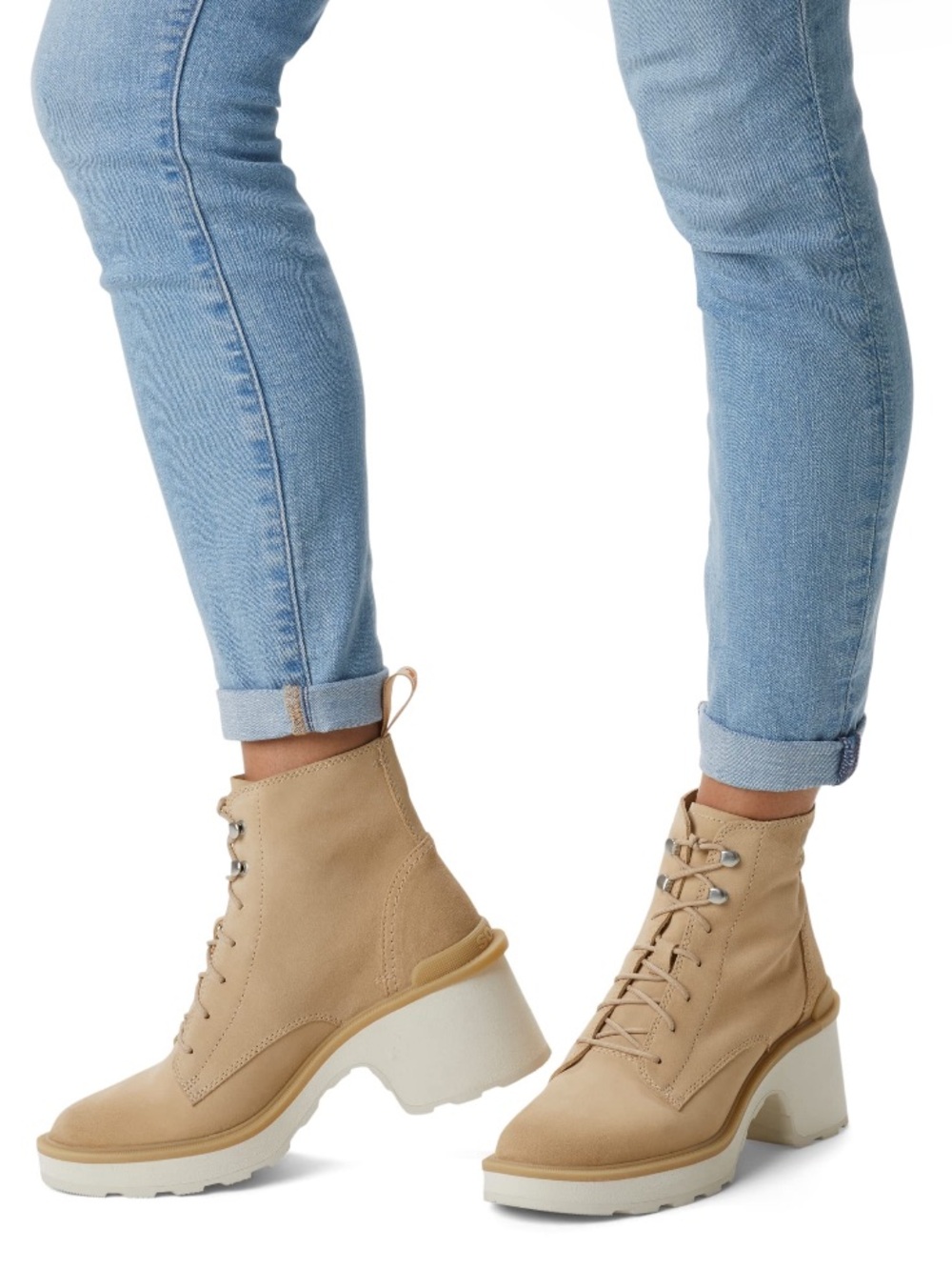 Sorel Hi-Line Heel Lace Booties in Taupe